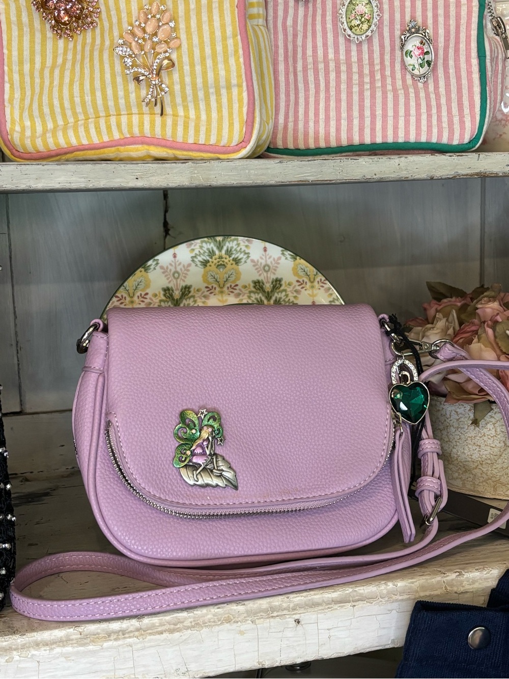 Lilac Crossbody Bag with Heart Charm